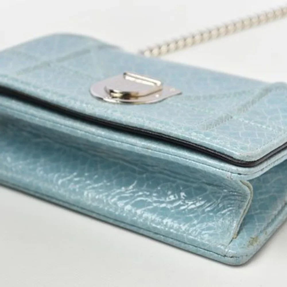 Christian Dior Chain Pouch Chain Mini Wallet Patent Leather